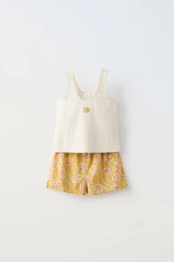 6-14 ANOS/ CONJUNTO DE T-SHIRT COM NERVURAS E CALÇÕES BERMUDA ESTAMPADOS-ZARA Sale