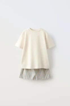 6-14 ANOS/ CONJUNTO DE T-SHIRT E CALÇÕES BERMUDA ÀS RISCAS-ZARA Discount