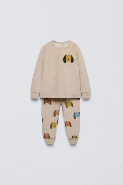 2-6 ANOS/ PIJAMA DE VELUDO COM CÃES-ZARA New