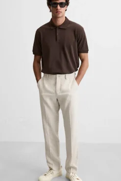 ZARA Calças^100% LINEN TROUSERS Bege-claro