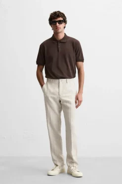 ZARA Calças^100% LINEN TROUSERS Bege-claro