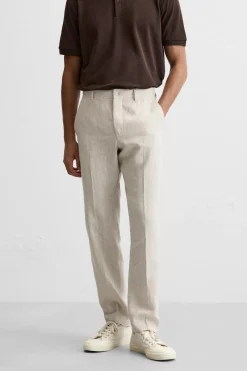 ZARA Calças^100% LINEN TROUSERS Bege-claro