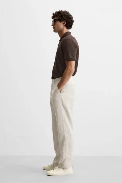 ZARA Calças^100% LINEN TROUSERS Bege-claro