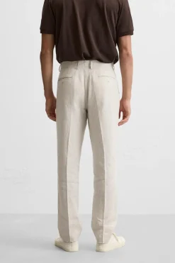 ZARA Calças^100% LINEN TROUSERS Bege-claro