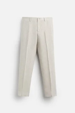 ZARA Calças^100% LINEN TROUSERS Bege-claro