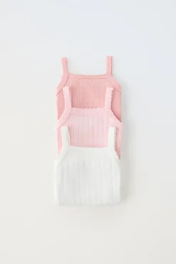 1 MESES - 3 ANOS/ CONJUNTO TRÊS BODIES DE ALÇAS RENDILHADAS-ZARA Fashion