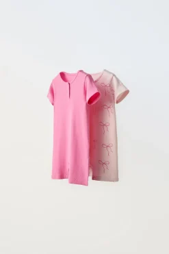 1-18 MESES/ PACK DE DOIS PIJAMAS INTEIROS CURTOS COM LAÇOS-ZARA New