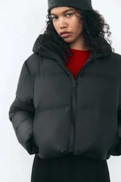 ZARA Sobretudos / Anoraques^ANORAQUE ACOLCHOADO IMPERMEÁVEL Preto