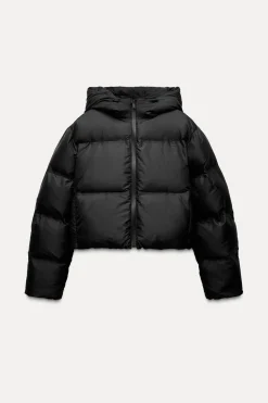 ZARA Sobretudos / Anoraques^ANORAQUE ACOLCHOADO IMPERMEÁVEL Preto