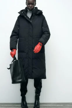 ZARA Sobretudos / Anoraques^ANORAQUE COMPRIDO CAPUZ Preto