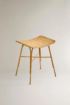 ZARA Móveis|Móveis^BANQUETA DE METAL DE RATÃ ENTRANÇADO Castanho
