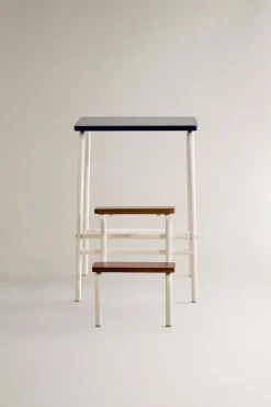 ZARA Móveis|Móveis^BANQUETA ESCADA DOBRÁVEL METAL MADEIRA Azul / Branco