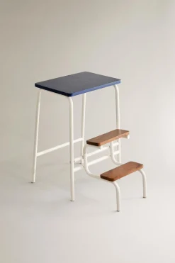 ZARA Móveis|Móveis^BANQUETA ESCADA DOBRÁVEL METAL MADEIRA Azul / Branco