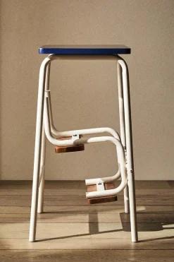ZARA Móveis|Móveis^BANQUETA ESCADA DOBRÁVEL METAL MADEIRA Azul / Branco