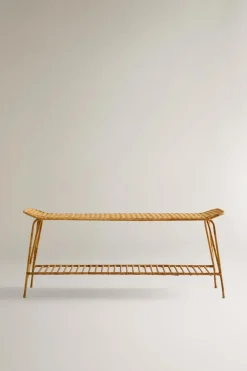 ZARA Móveis|Móveis^BANQUETA METAL RATÃ ENTRANÇADA Castanho
