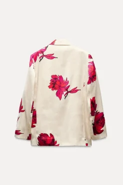 ZARA Blazers / Coletes^BLAZER ACETINADO COM ESTAMPADO FLORAL Branco / Vermelho