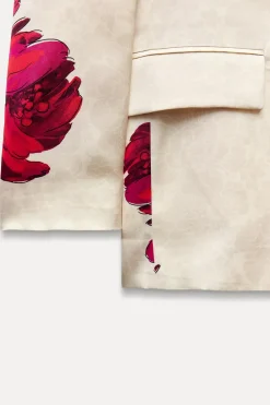 ZARA Blazers / Coletes^BLAZER ACETINADO COM ESTAMPADO FLORAL Branco / Vermelho