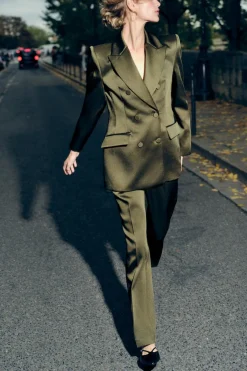 ZARA Blazers / Coletes^BLAZER ACETINADO CRUZADO Verde-escuro