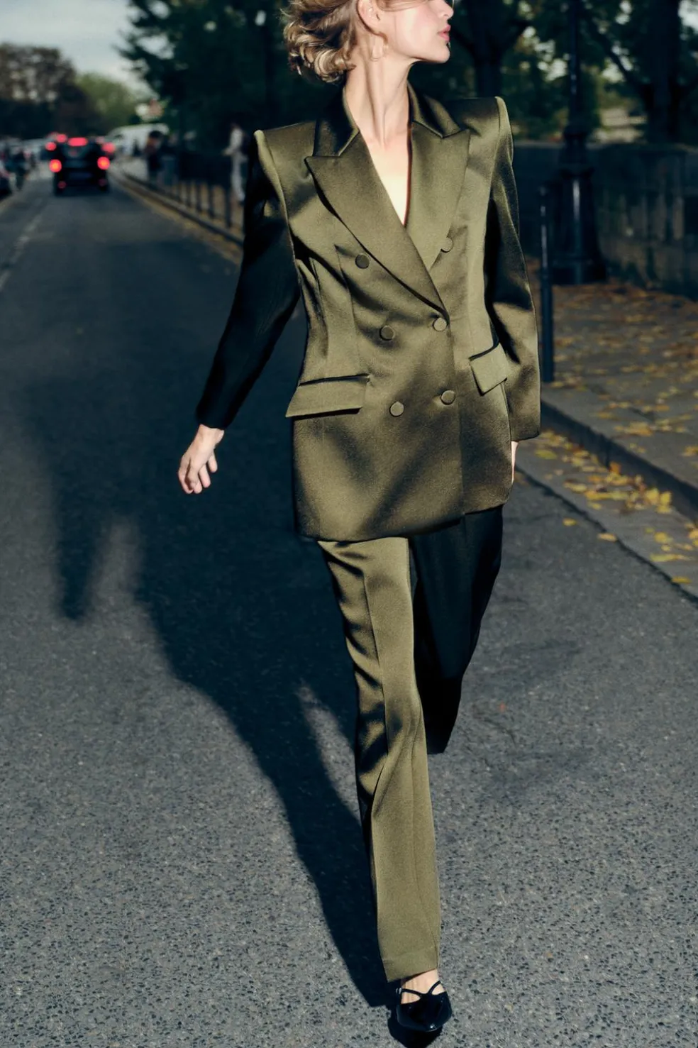 ZARA Blazers / Coletes^BLAZER ACETINADO CRUZADO Verde-escuro