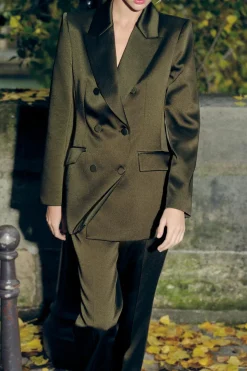 ZARA Blazers / Coletes^BLAZER ACETINADO CRUZADO Verde-escuro