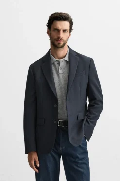 ZARA Blazers^BLAZER COM ESTRUTURA COM LÃ Azul-marinho