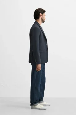 ZARA Blazers^BLAZER COM ESTRUTURA COM LÃ Azul-marinho