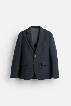 ZARA Blazers^BLAZER COM ESTRUTURA COM LÃ Azul-marinho