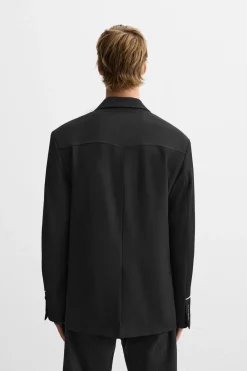 ZARA Blazers^BLAZER COM LINHAS VIVAS EM CONTRASTE Preto