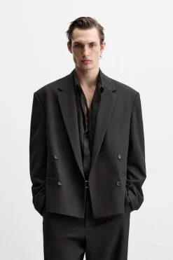 ZARA Blazers^BLAZER CROPPED FIT COM VISCOSE Preto