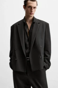 ZARA Blazers^BLAZER CROPPED FIT COM VISCOSE Preto