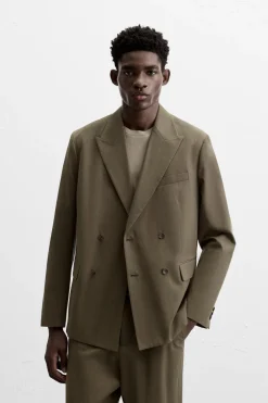 ZARA Blazers^BLAZER CRUZADO DE FATO ALGODÃO - LIOCEL torrado