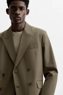 ZARA Blazers^BLAZER CRUZADO DE FATO ALGODÃO - LIOCEL torrado