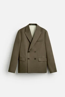 ZARA Blazers^BLAZER CRUZADO DE FATO ALGODÃO - LIOCEL torrado