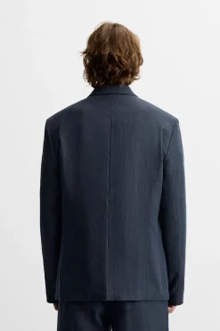 ZARA Blazers^BLAZER CRUZADO DE FATO ESPIGA Azul-marinho