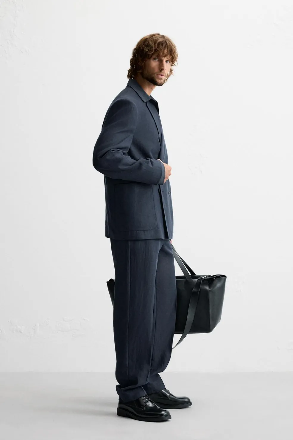 ZARA Blazers^BLAZER CRUZADO DE FATO ESPIGA Azul-marinho
