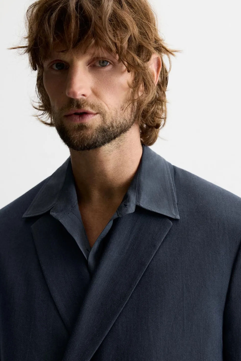 ZARA Blazers^BLAZER CRUZADO DE FATO ESPIGA Azul-marinho
