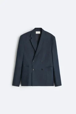 ZARA Blazers^BLAZER CRUZADO DE FATO ESPIGA Azul-marinho