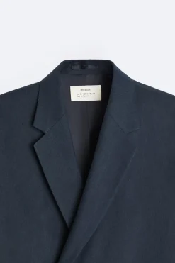 ZARA Blazers^BLAZER CRUZADO DE FATO ESPIGA Azul-marinho