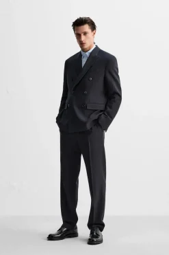 ZARA Blazers^BLAZER CRUZADO DE FATO ESPIGA Azul-marinho