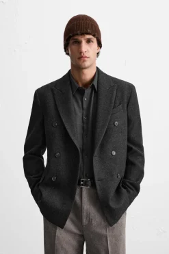 ZARA Blazers^BLAZER CRUZADO DE LÃ Cinzento-antracite