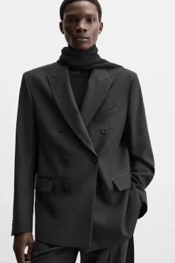 ZARA Blazers^BLAZER CRUZADO SMOKING Preto
