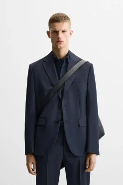 ZARA Blazers^BLAZER DE FATO 100% LÃ Azul-marinho