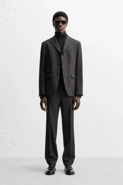 ZARA Blazers^BLAZER DE FATO 100% LÃ Cinzento-antracito
