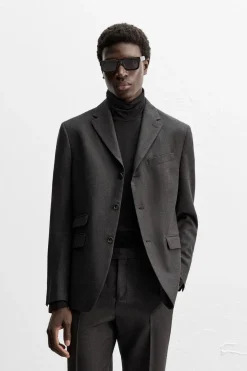 ZARA Blazers^BLAZER DE FATO 100% LÃ Cinzento-antracito