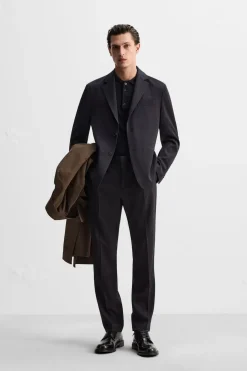 ZARA Blazers^BLAZER DE FATO 100% LÃ Azul-marinho