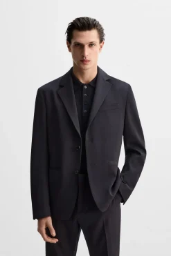 ZARA Blazers^BLAZER DE FATO 100% LÃ Azul-marinho