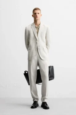 ZARA Blazers^BLAZER DE FATO 100% LINHO Bege-claro