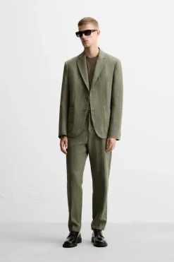ZARA Blazers^BLAZER DE FATO ALGODÃO - LINHO Verde-médio