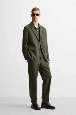 ZARA Blazers^BLAZER DE FATO ALGODÃO - LINHO Caqui