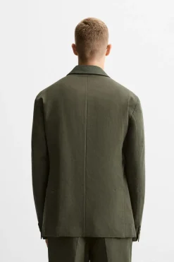 ZARA Blazers^BLAZER DE FATO ALGODÃO - LINHO Caqui